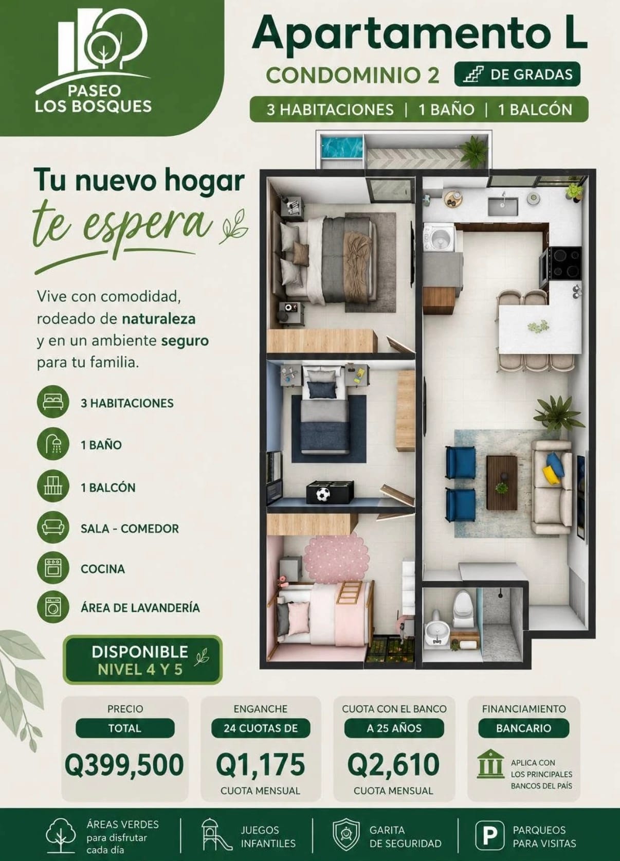 Derecho de llave | Apartamento Nuevo | Paseo los Bosques — Apartamento en Venta en Chinautla, Guatemala, Ciudad — foto 6 de 7