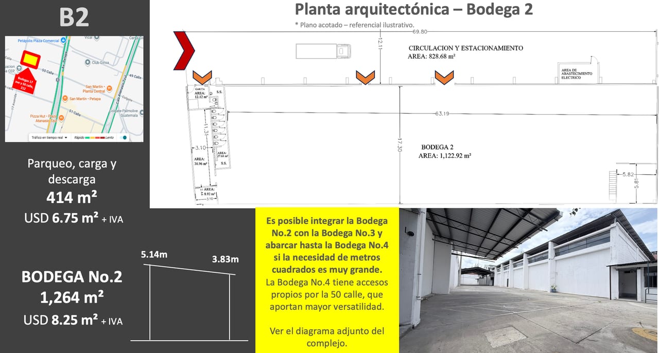 BODEGA ( No.2 ) - con Garita, Parqueo, área para Cargas y Descargas. — Bodega / Ofibodega en Alquiler en Altos de la colonia, Zona 12, Guatemala, Ciudad — foto 1 de 9