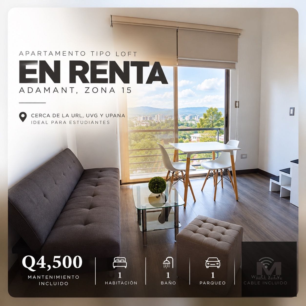 🏙️ Apartamento Tipo Loft Amueblado en Renta, Zona 15 — Apartamento en Alquiler en Adamant, Zona 15, Guatemala, Ciudad — foto 1 de 6