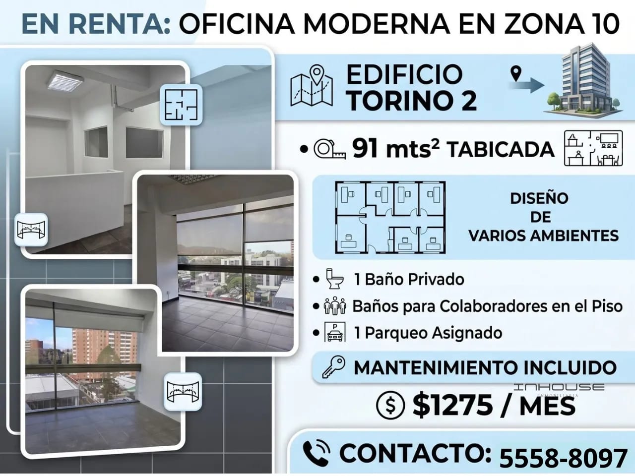 OFICINA EN RENTA ZONA 10 TORINO II — Oficina en Alquiler en Torino II, Zona 10, Guatemala, Ciudad — foto 1 de 4
