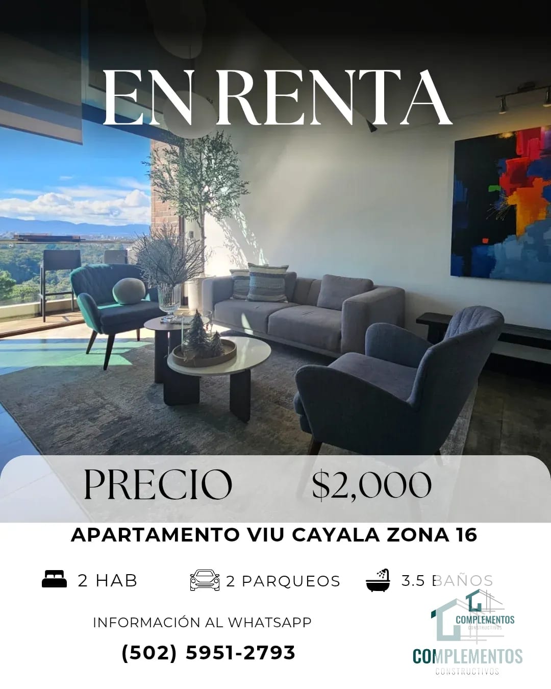 Viú Cayala, Apartamento en Renta Zona 16 — Apartamento en Alquiler en Viú Cayalá, Zona 16, Guatemala, Ciudad — foto 1 de 11