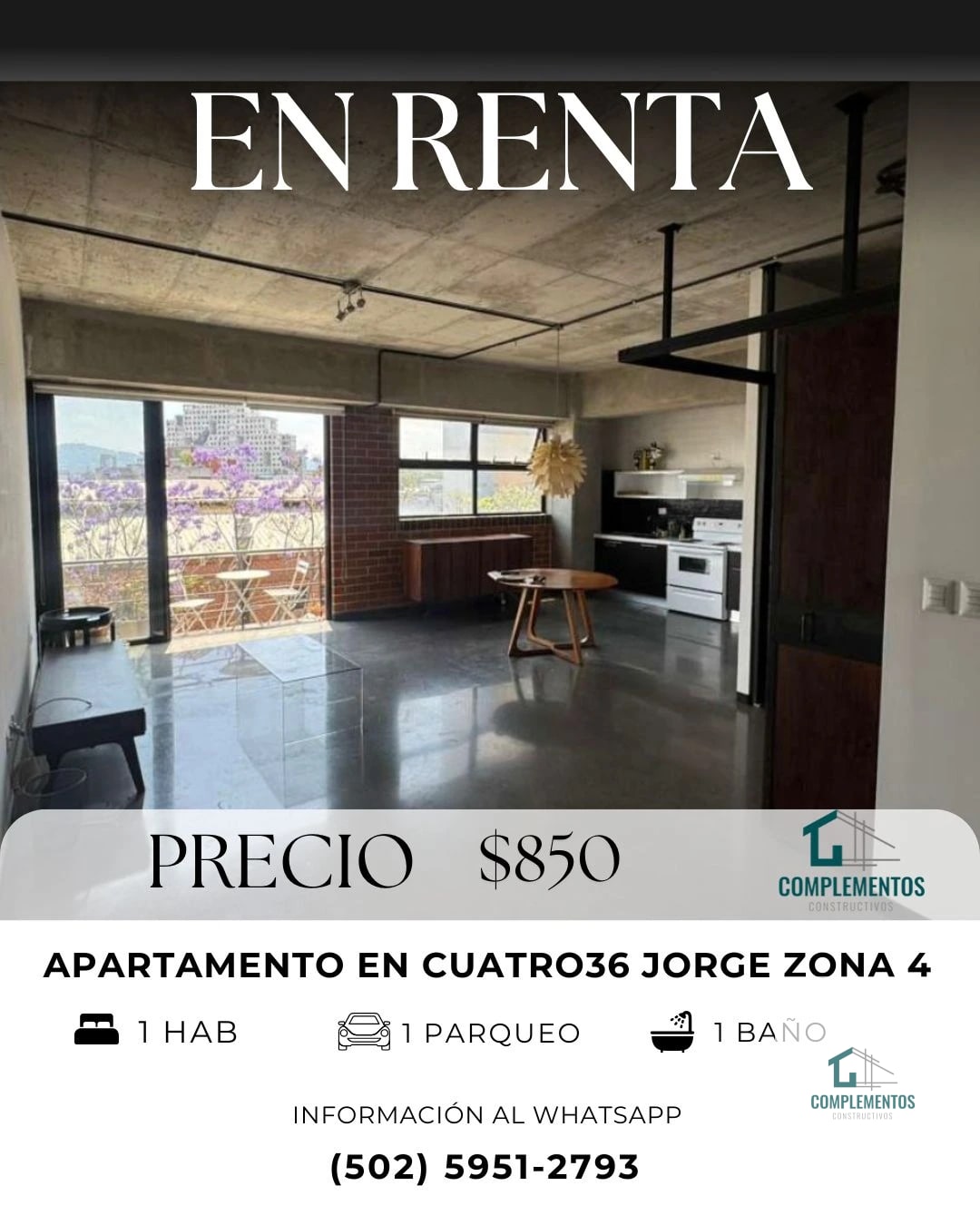 Cuatro 36, Apartamento en Renta Zona 4, 1hab. 70m2 — Apartamento en Alquiler en Cuatro 36, Zona 4, Guatemala, Ciudad — foto 1 de 5