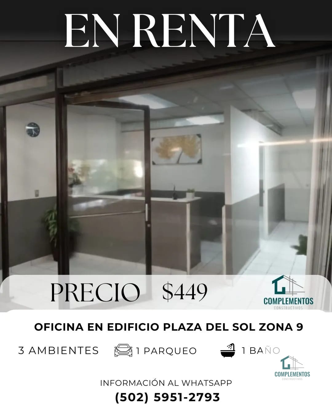 Plaza del Sol, Renta de Oficina zona 9, 42 M2 - Image 1