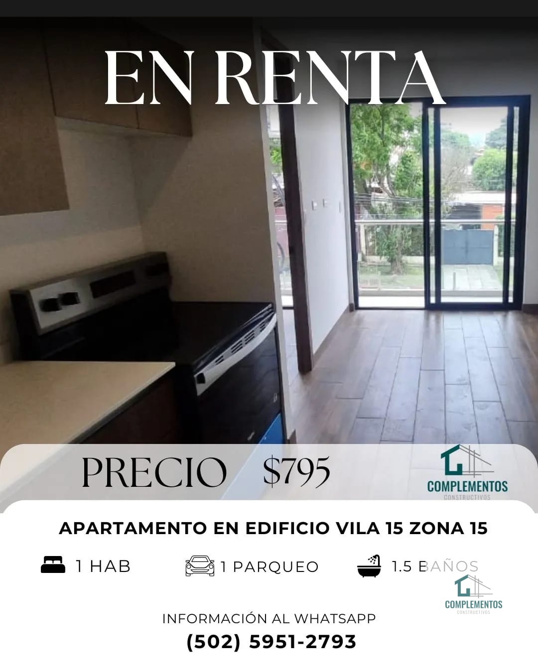 Vila Quince, Apartamento en Renta zona 15, 52.61 m2 - Image 1