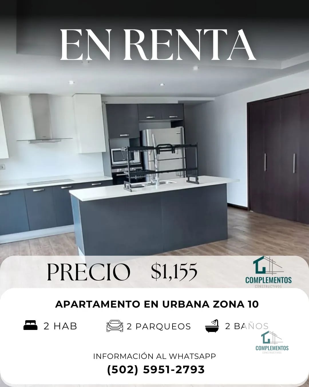 Urbana, Apartamento en Renta zona 10, 2hab. 87.50 m2. — Apartamento en Alquiler en Urbana, Zona 10, Guatemala, Ciudad — foto 1 de 9