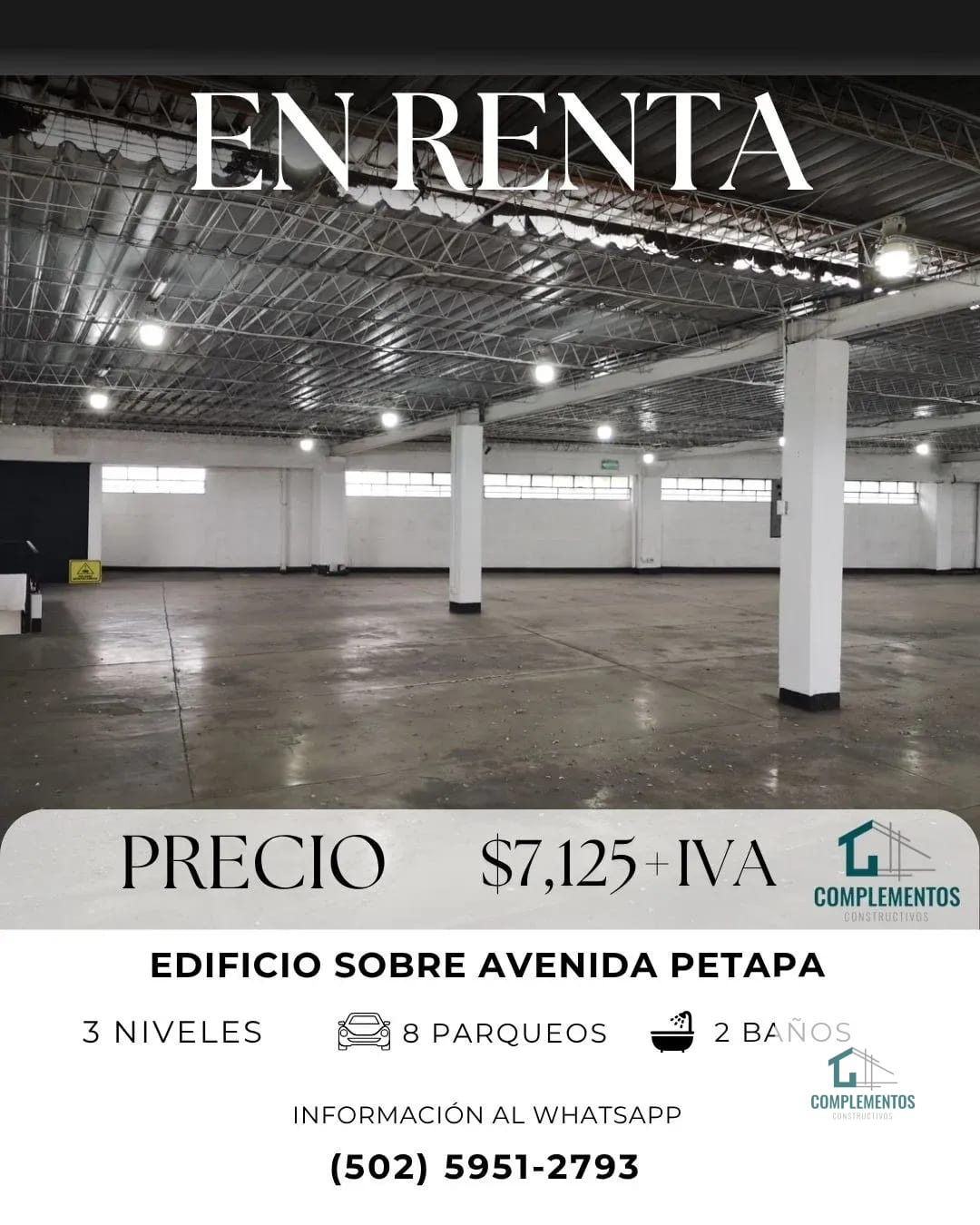 Bodega en Renta, Edificio 3 Niveles zona 12 Avenida Petapa, 1,500m² — Bodega / Ofibodega en Alquiler en Avenida Petapa, Zona 12, Guatemala, Ciudad — foto 1 de 4