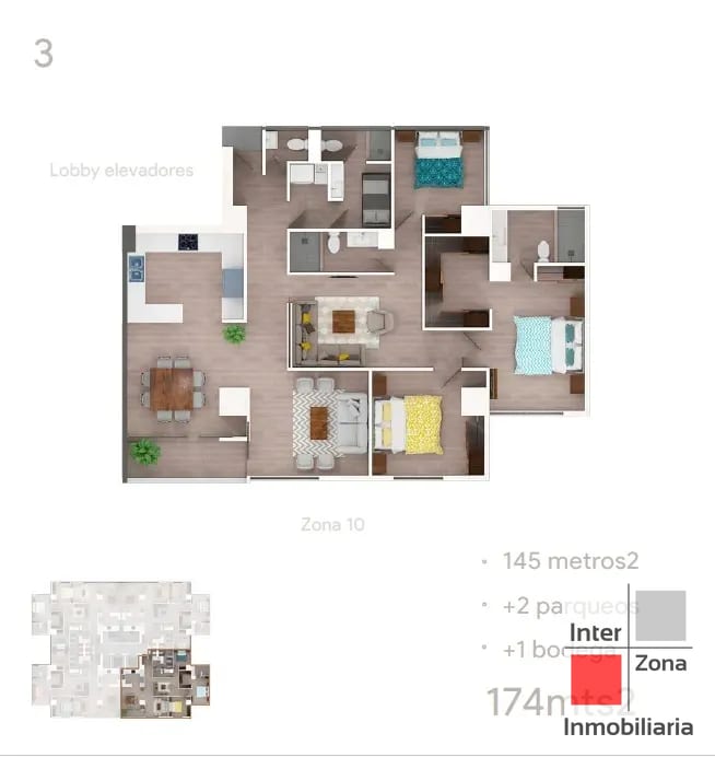 Apartamento con sala familiar y habitación de servicio. Zona 10 — Apartamento en Venta en Casa Acueducto, Zona 10, Guatemala, Ciudad — foto 1 de 4