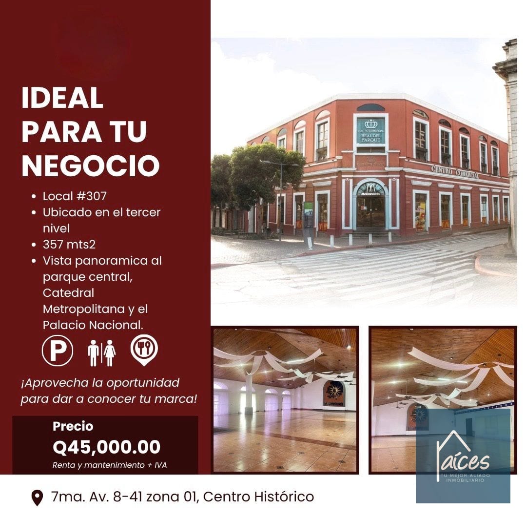 Local en renta REAL DEL PARQUE Zona 1 (D) — Local en Alquiler en Zona 1, Guatemala, Ciudad — foto 1 de 1