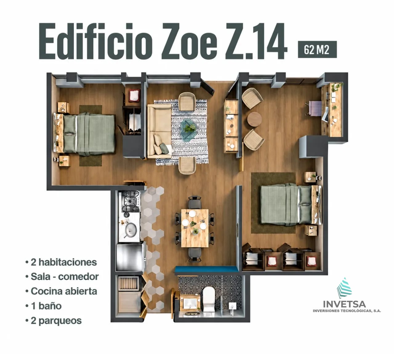 APARTAMENTO EN RENTA - La Villa, Edificio Zoe Zona 14 — Apartamento en Alquiler en Zoe Apartments, Zona 14, Guatemala, Ciudad — foto 2 de 16