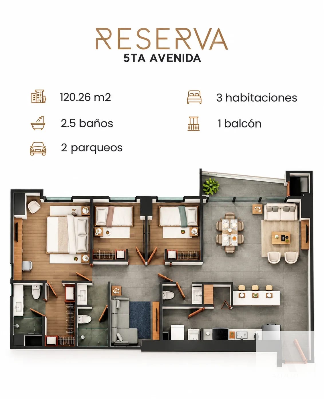 Apartamento en renta | Reserva 5ta Avenida, Zona 14 | 3 habitaciones — Apartamento en Alquiler en Quinta Avenida, Zona 14, Guatemala, Ciudad — foto 14 de 14