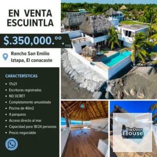 Casa a la orilla del mar, rancho San Emilio — Casa vacacional en Venta en Casas del Pacífico, El Conacaste, Escuintla — miniatura 1 de 16
