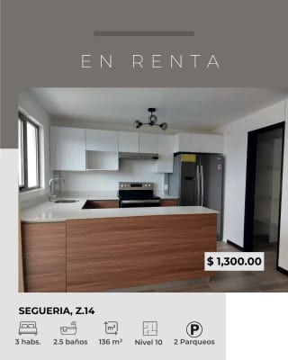Amplitud, Vista y Confort | Apartamento Equipado de 3 Hab.-SEGUERIA Z. 14 — Apartamento en Alquiler en Segheria, Zona 14, Guatemala, Ciudad — miniatura 1 de 17